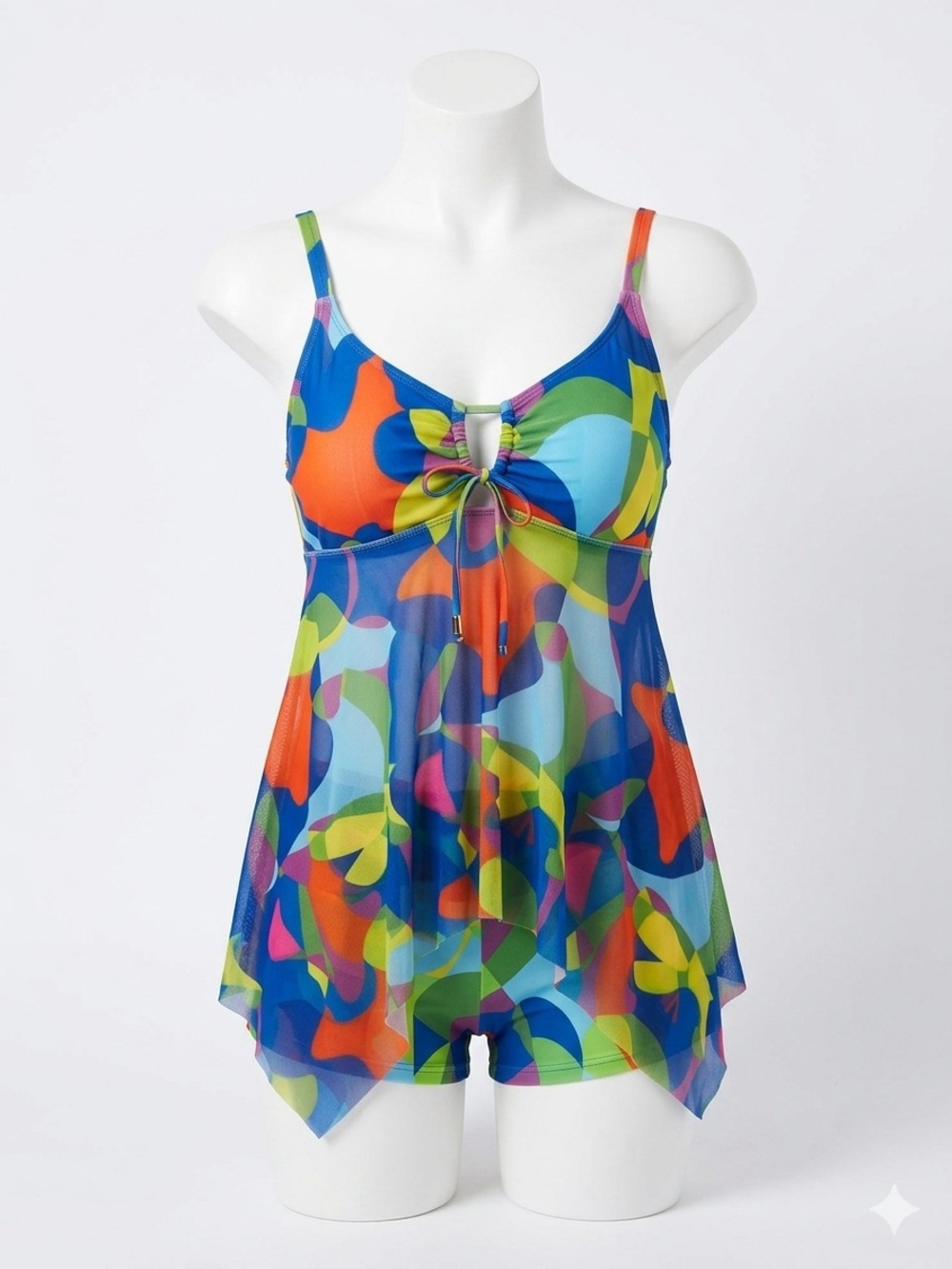 Women’s Multicolor Tankini Swimdress with Shorts